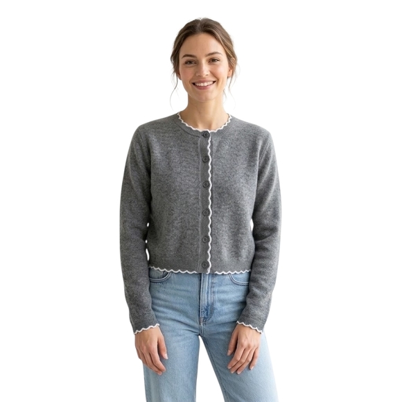 Zara Sweaters - Zara Scalloped Trim Knit Cropped Cardigan Preppy Cozy Neutral Ballet-core Large